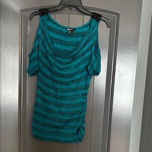 Takara Teal and Black Striped Top